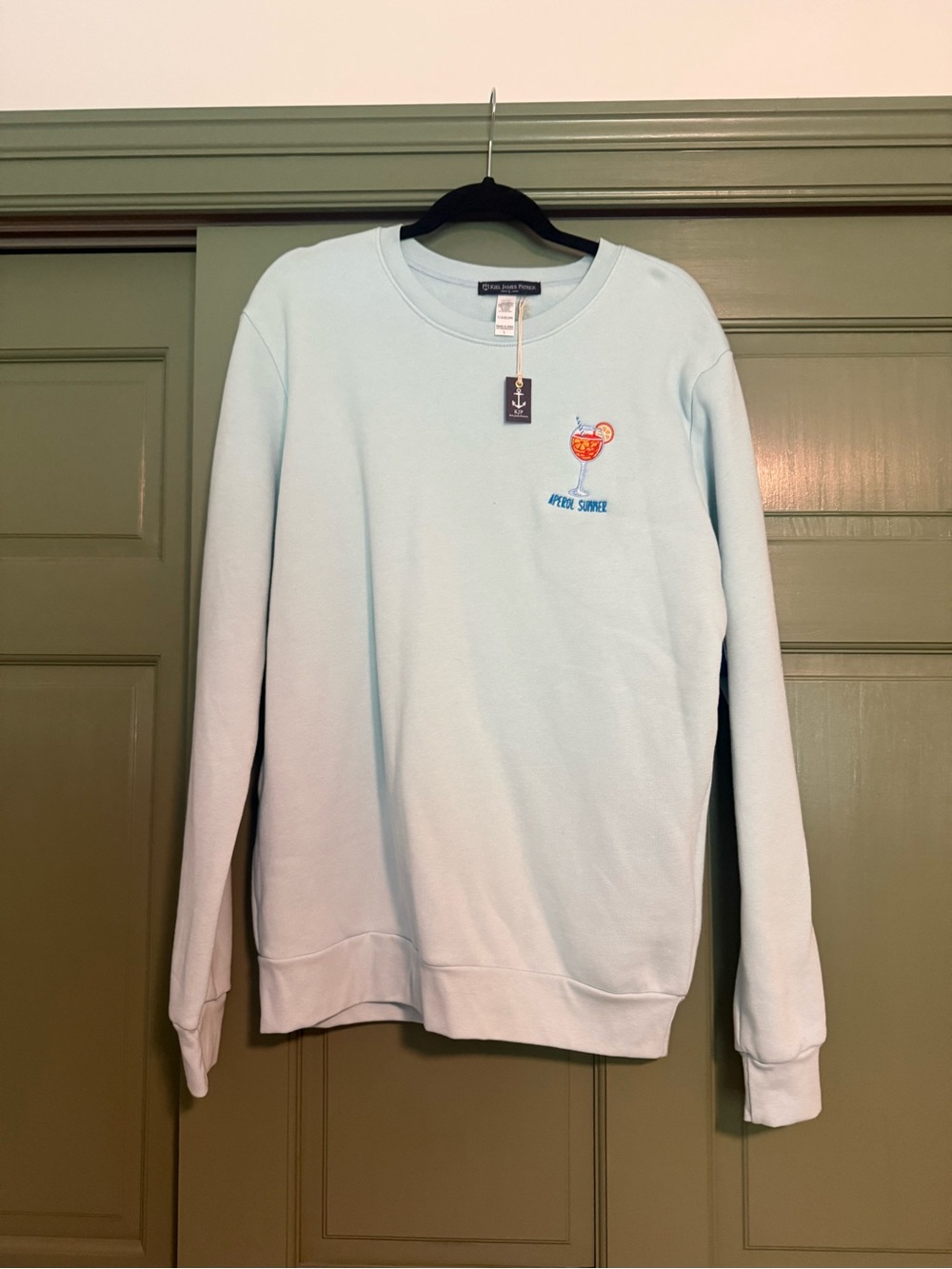 Kiel James Patrick Pale Blue Crewneck Sweatshirt with Cocktail Embroidery